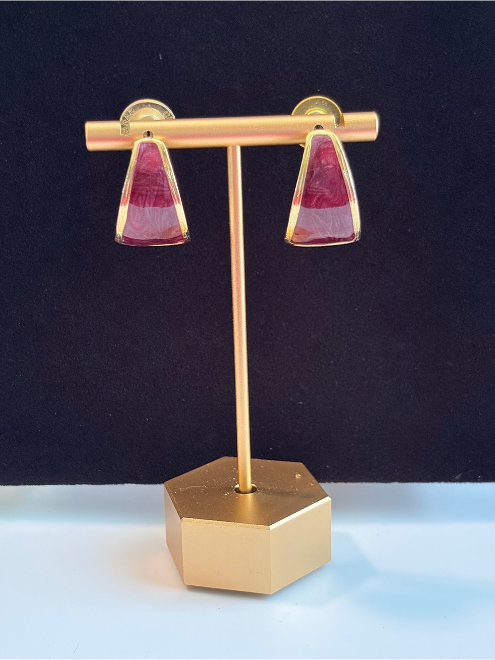 Vintage Gold-Trim Purple Triangle Drop Earrings